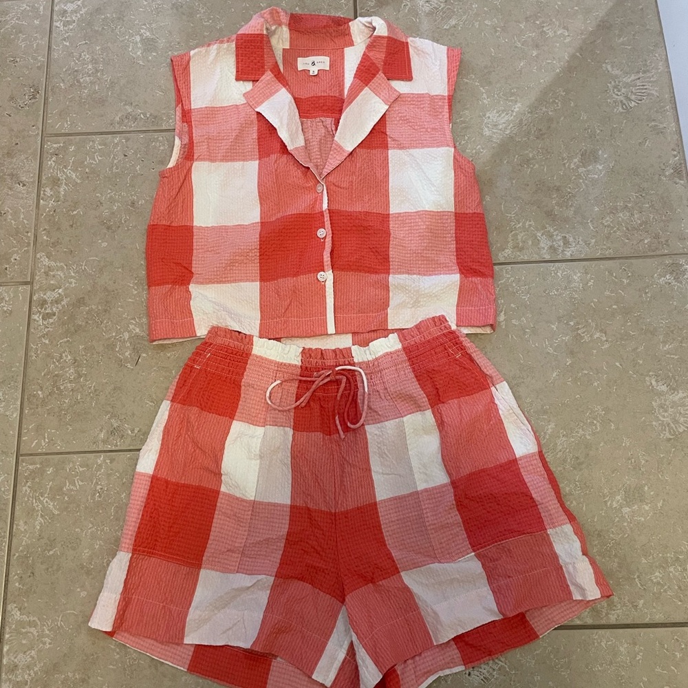 Lou & Grey Pink and White Checkered Top